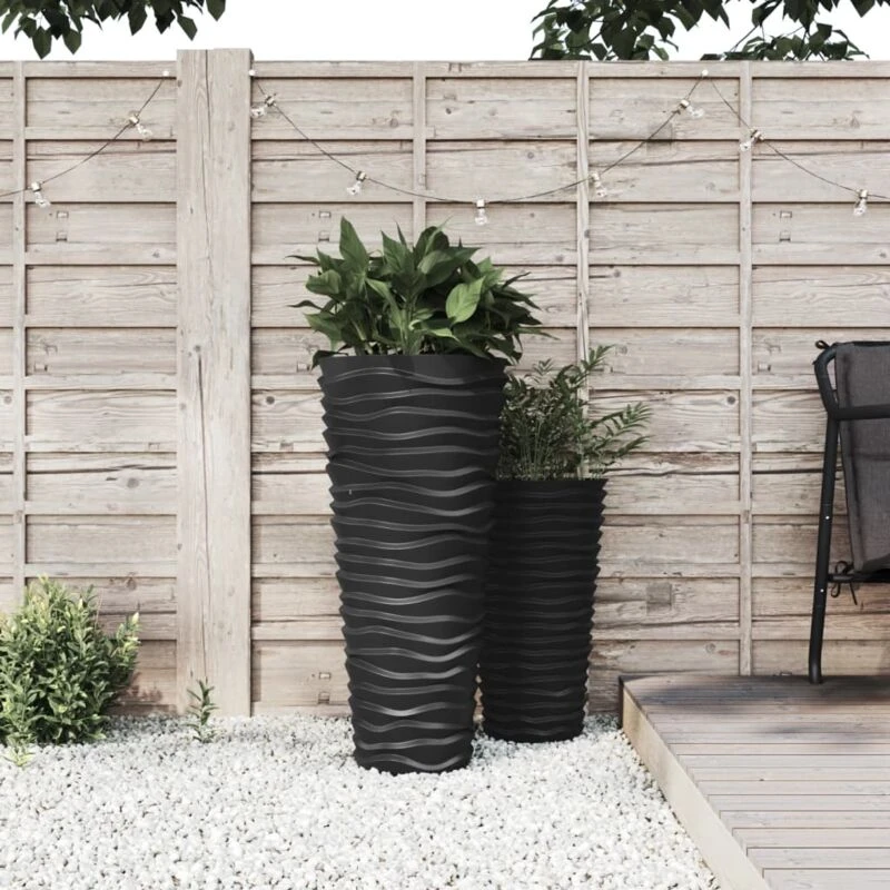 Image of vidaXL Planter w/ Removable Inner Anthracite 18/45 L PP Grooved Look, Grey 364690