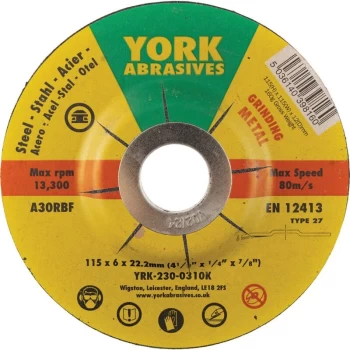 Image of York - 115X6X22.23MM A30RBF DPC Grinding Disc, Type 27
