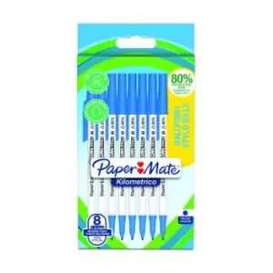 Image of Papermate 2187679 Kilometrico Recycled Blue Ball Pen pack of 8 pens