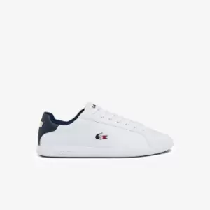Image of Lacoste Mens Graduate Tricolore Leather and Synthetic Trainers Size 8 UK White, Navy & Red