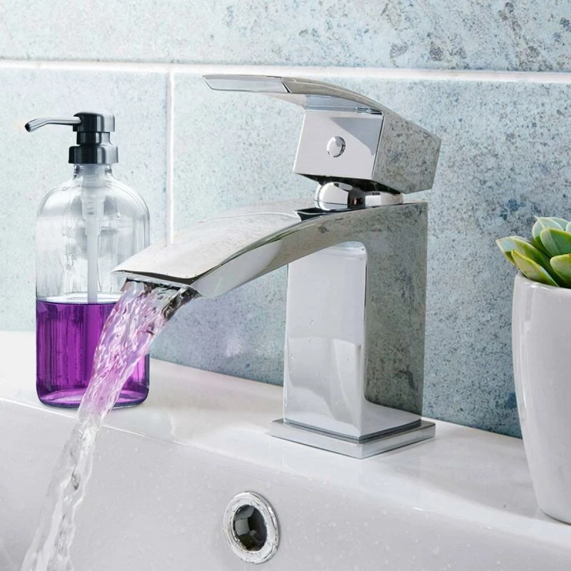 Image of Nes Home Waterfall Bathroom Single Lever Cloakroom Basin Mono Mixer Tap with Waste Silver unisex