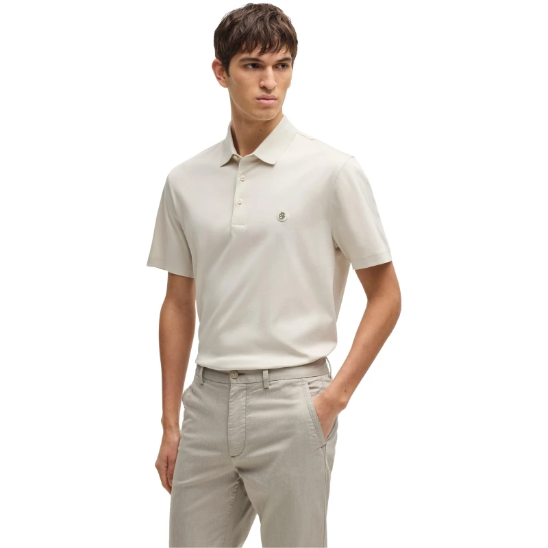 Image of Boss Mens C Parris Polo Signature Monogram Shirt Open White 131 male Small