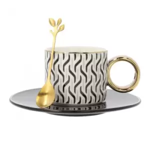 Image of Cup with a saucer and spoon Homla NILA Black & White, 240ml
