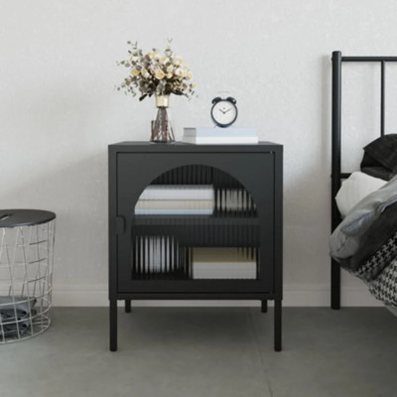 Image of VIDAXL Nightstand Black 50x35x60cm Glass and Steel Vidaxl 8720845782283