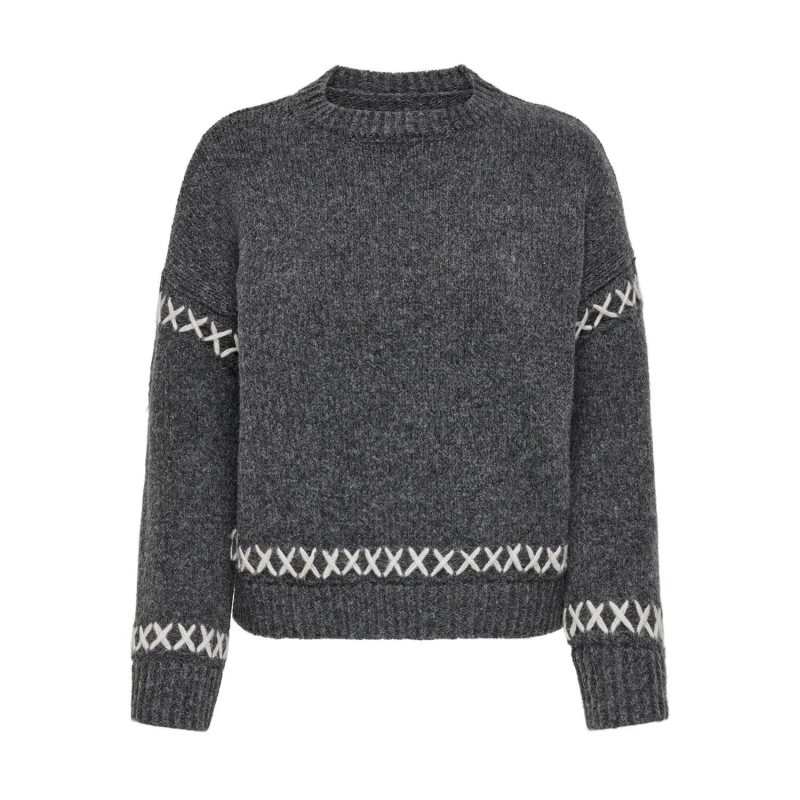 Image of Only Crew Neck Jumper with Contrasting Seam Details Dark Grey Women XS;S