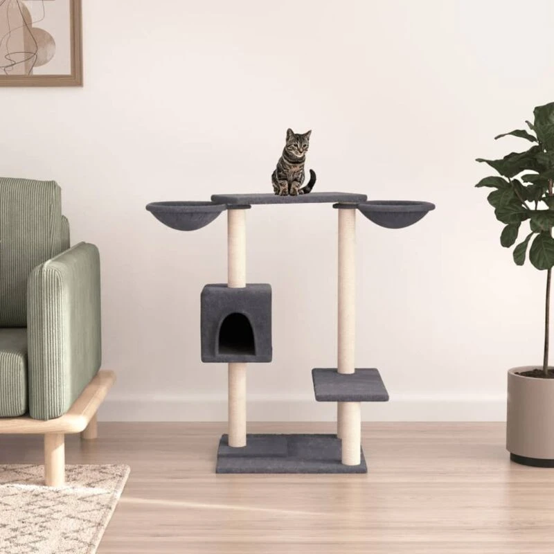 Image of vidaXL Cat Tree w/ Scratching Posts Dark Grey 82cm, Grey 171761