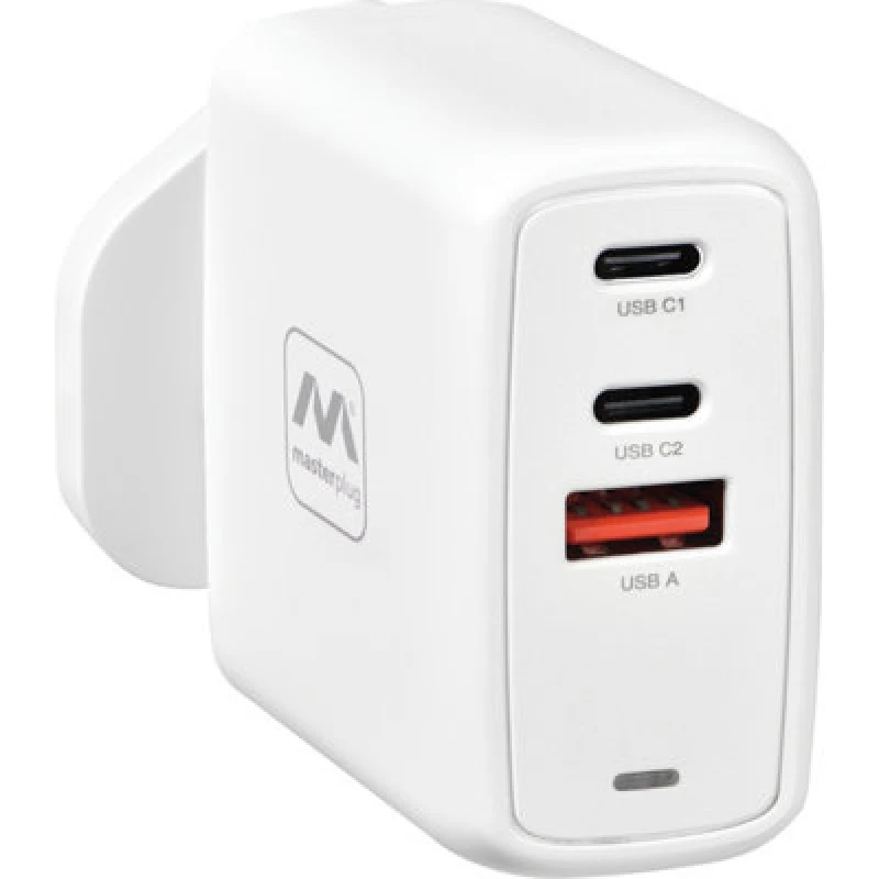 Image of Masterplug 67W USB A + C Super-fast Charger Plug With Gan Technology, White USBPLGACC67W/U