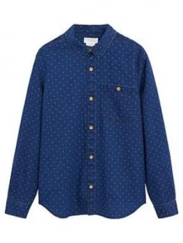 Image of Mango Boys Printed Long Sleeve Shirt - Navy, Size 8 Years