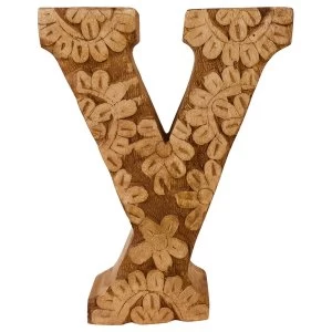 Image of Letter Y Hand Carved Wooden Flower