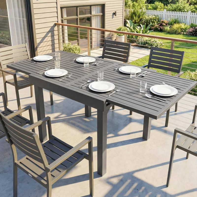 Image of OUTSUNNY Extending Garden Table for 4-8, Aluminium Outdoor Table, Dark Grey Size: 180cm x 90cm Dark Grey Unisex 180cm x 90 cm