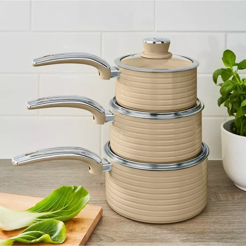 Image of Swan Retro 3 Piece Saucepan Set Cream