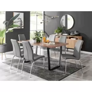 Image of Furniture Box Kylo Brown Wood Effect Dining Table and 6 Grey Isco Chairs