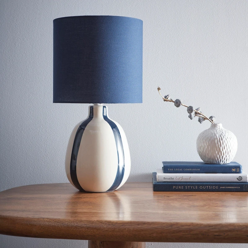 Image of K Living Toga Blue Stripe Ceramic Table Lamp Blue unisex One Size