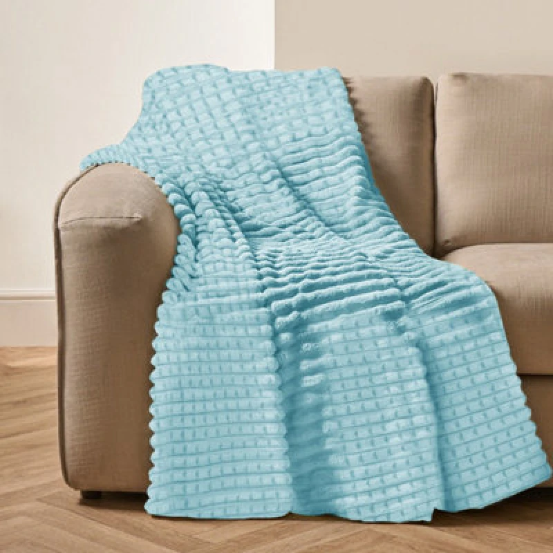 Image of Velosso Elegant Waffle Style Ribbed Thermal Plush Throw - Cosy Winter Embossed Fur Blanket For Sofa, Bed - 200Cm X 240Cm - Duck Egg