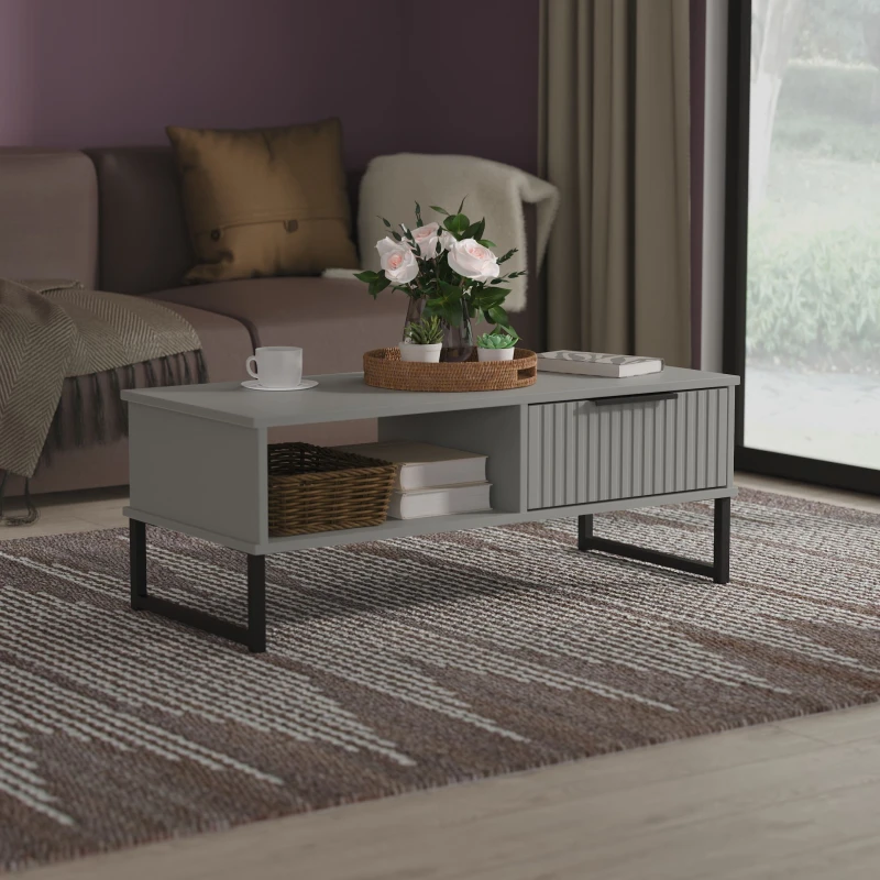 Image of Fluted 1 Drawer Coffee Table in Dusk Grey - Ready Assembled - Lewis's Home TJ Hughes 5056812208405