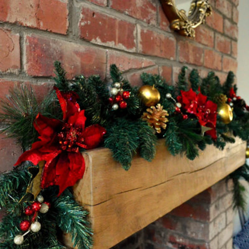 Image of Samuel Alexander 180Cm (6ft) Deluxe Red And Gold Poinsettia Christmas Garland Decoration