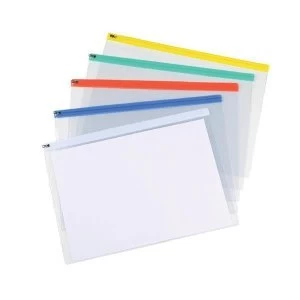 Image of 5 Star Office A3 PVC Zip Filing Bags Clear with Assorted Coloured Seals Pack of 5