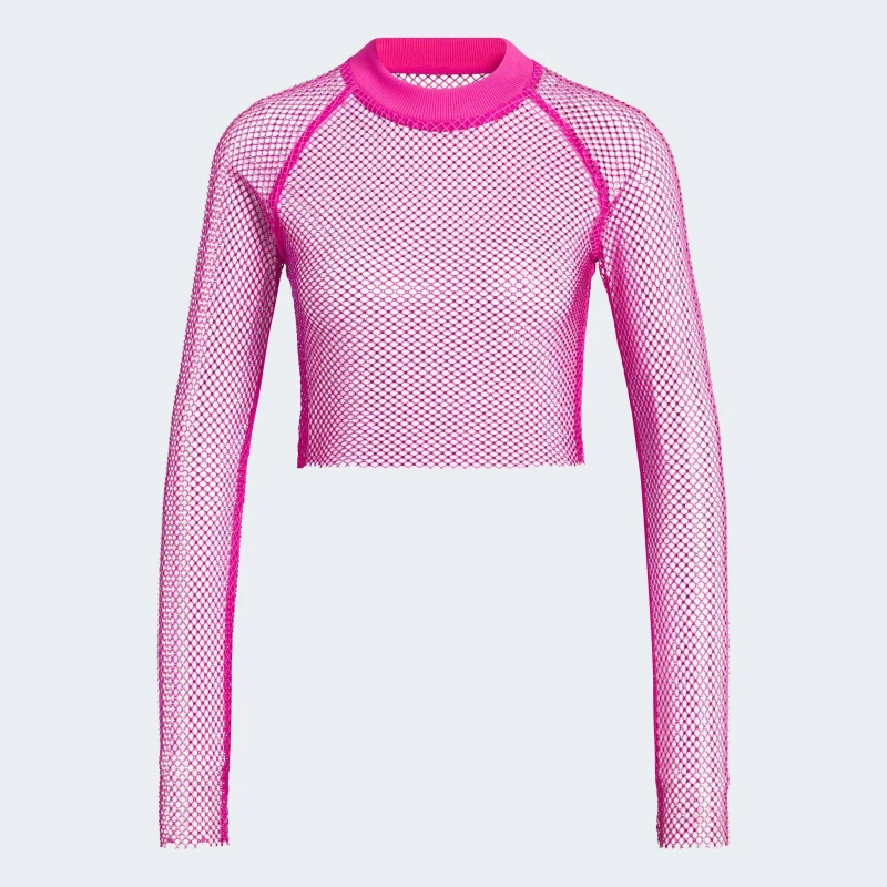 Image of adidas Crystal Mesh Cover-Up Long-sleeve Top Womens - Pink Pink XS