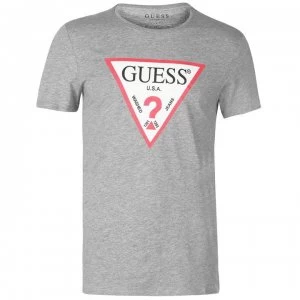 Image of Guess Logo Original T Shirt - Stone Hthr Grey