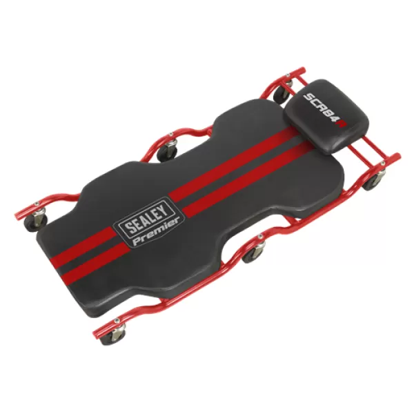 Image of Genuine SEALEY SCR84 Steel Creeper with 6 Wheels & Headrest Deluxe