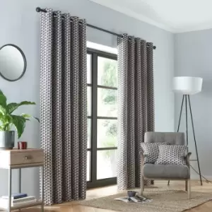 Image of Prado Geometric Woven Jacquard Eyelet Lined Curtains, Grey/Terracotta, 46 x 90" - Fusion