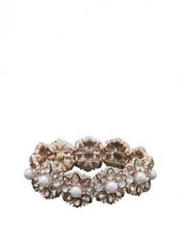 Image of Mood Mood Rose Gold Plated Crystaland Cream Pearl Flower Stretch Bracelet