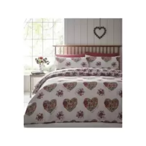 Image of Lovejoy Double Duvet Cover Set Floral Hearts Reversible Bedding Quilt - Multicoloured