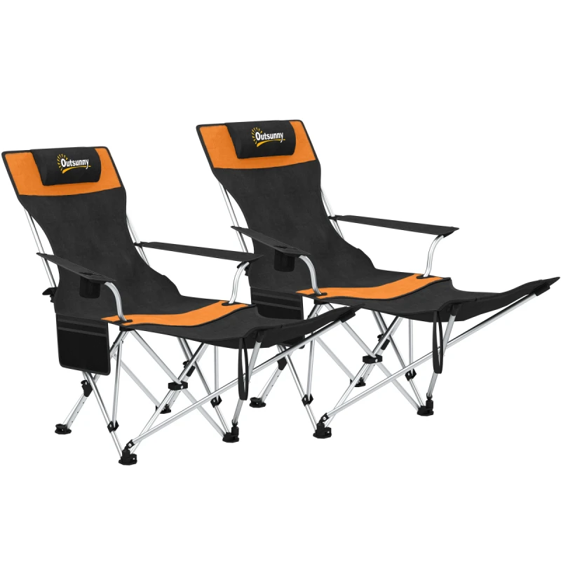Image of Outsunny Outsunny Set of 2 Reclining Camping Chairs, Orange and Black