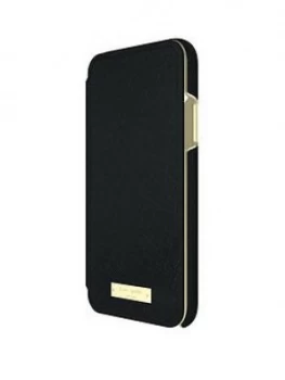Image of Kate Spade New York New York Folio Case For iPhone X Saffiano BlackGold Logo Plate