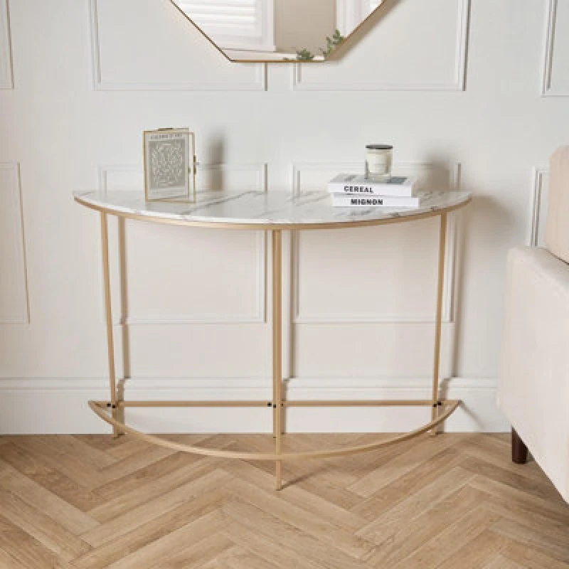 Image of OHS OHS Marble Console Table Bed Side Semi Circle Bedroom Office Wall Coffee Living Room in White White One Size Unisex 5027434198672