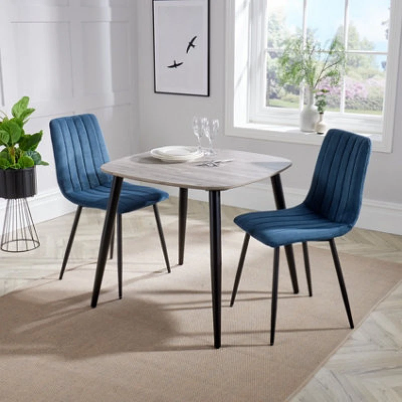 Image of Core Products Aspen Grey Oak Square Table & 2 Natural Fabric Chair Dining Set, Grey ASTB2-OKSET5