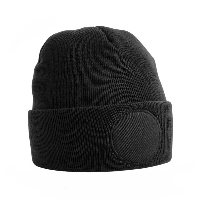 Image of Beechfield Beechfield Men Circular Patch Cuffed Beanie in Black One Size Male 5059444182020