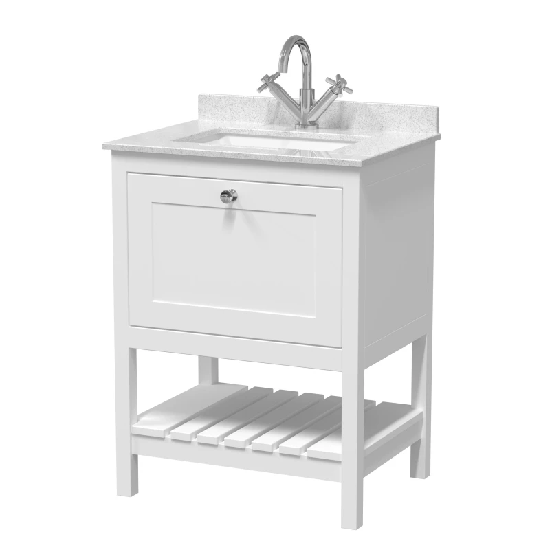 Image of Balterley Bathroom Floor 1 Drawer Vanity, 1 Tap Hole Marble Top, White, 620mm in White White Unisex