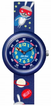 Image of Flik Flak SUPER HOPPER Blue Space Print Fabric Strap Watch