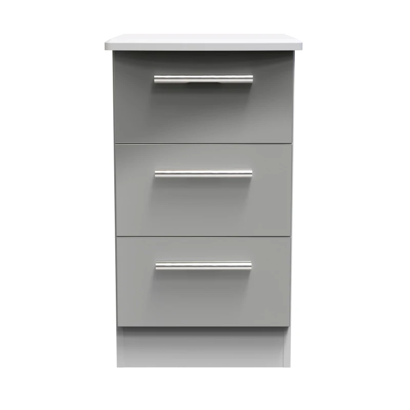 Image of Harrow 3 Drawer Bedside Cabinet In Grey Gloss (Ready Assembled)