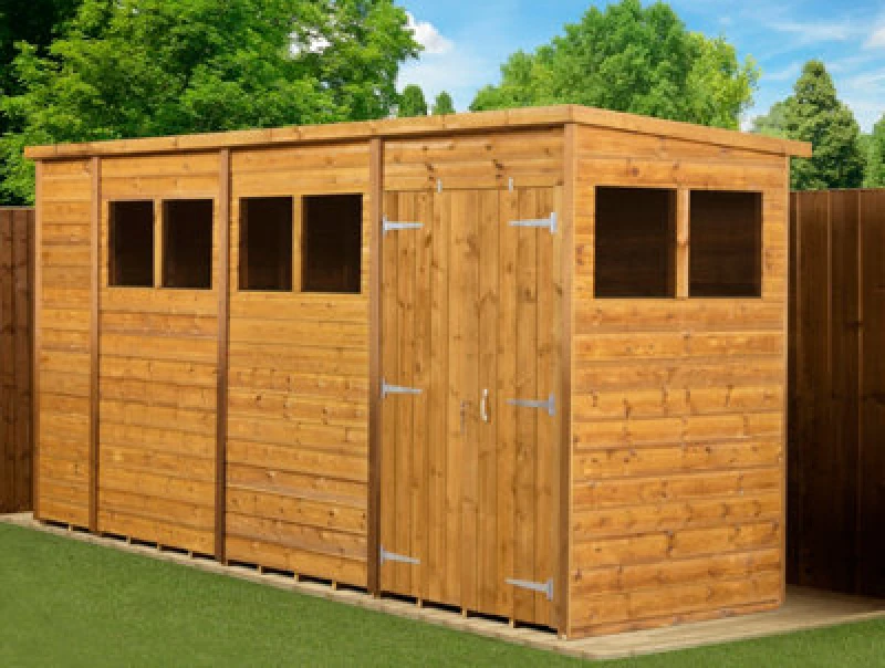Image of Empire Sheds Empire Modular Pent 14X4 Dipped Treated Tongue And Groove Wooden Garden Shed Double Door Windows (14' X 4' / 14ft X 4ft) (14X4)