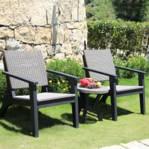 Image of Outsunny 3 Pieces PP Rattan Coffee Set Bistro Furniture Arm Chair Table Set for Patio Porch