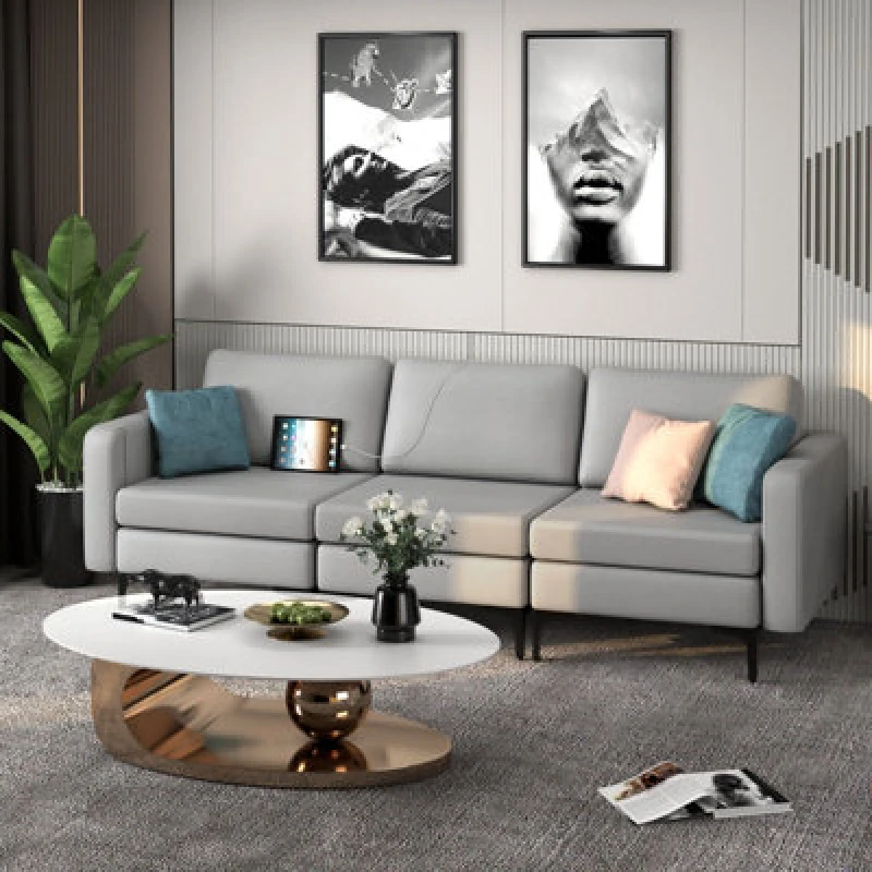 Image of Costway Modern 3-Seat Sofa Upholstered Modular Sofa Couch W/ USB Charging Ports