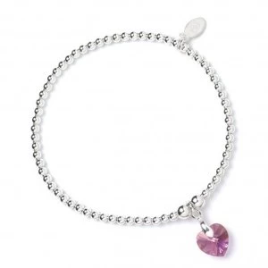 Image of Rose Swarovski Crystal Heart with Sterling Silver Ball Bead Bracelet