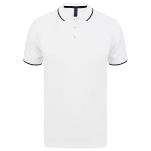 Image of Henbury Mens HiCool Tipped Polo Shirt (M) (White/Navy)