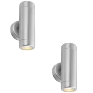 Image of 2 PACK Up & Down Twin Outdoor Wall Light - 2 x 7W LED GU10 - Stainless Steel