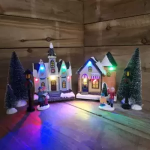 Image of 10 Piece Battery Operated Victorian Christmas Lit Winter Village Scene