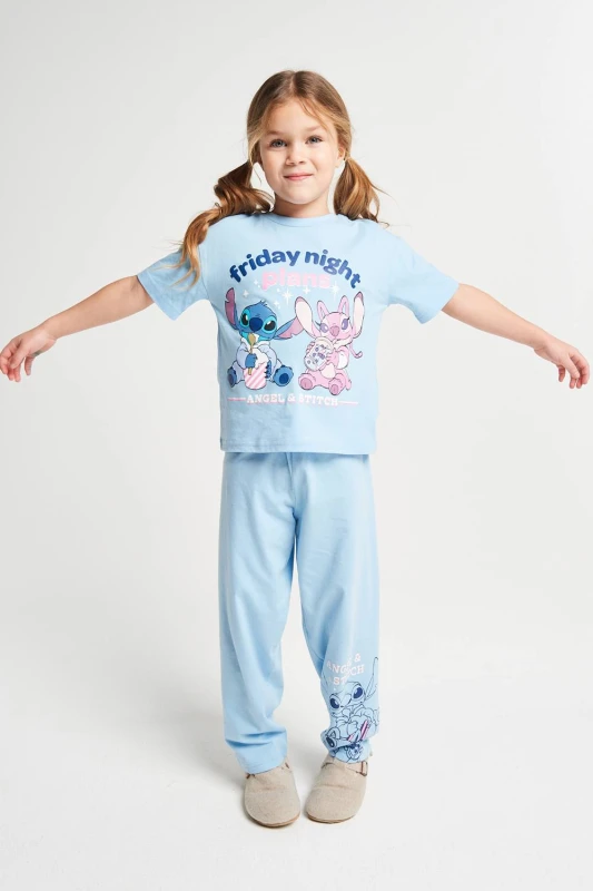 Image of Brand Threads Lilo & Stitch long leg Pyjama Set in Blue Size: 10-11 Years Blue Unisex 10-11 Years
