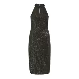 Image of Yumi Black Sequin Halter Neck Midi Dress - Black