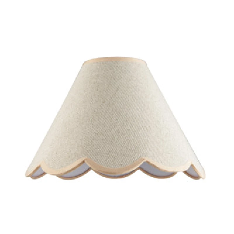 Image of Happy Homewares Scallop Edge Natural Textured Linen Coolie Lamp Shade With Pink Trims
