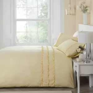 Image of Serene - Felicia Frill Ruffle Embellished Peach Skin Duvet Cover Set, Yellow, Single