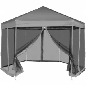 Image of VidaXL Hexagonal Pop-Up Marquee with 6 Sidewalls Grey 3.6x3.1 m