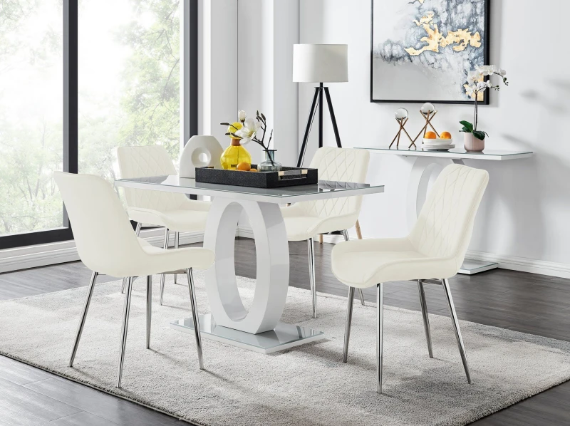 Image of FurnitureboxUK FurnitureboxUK Giovani 4 Grey Dining Table & 4 Pesaro Silver Leg Chairs in Cream Cream One Size Unisex 5056542664793