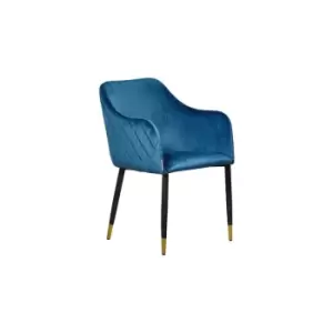 Image of Set of 1/2/4 Verona Velvet Upholstered Dining Chair with Gold end Caps - Single - Blue - Blue