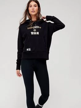 Image of Superdry Foil Logo Hoodie - Black, Size 8, Women